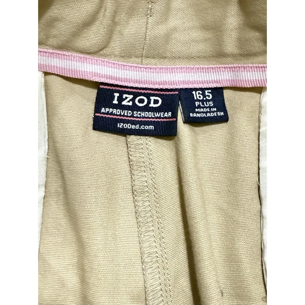 NWT  IZOD Approved‎ School Wear Girls Shorts SZ 16.5 Plus Khaki adjustable Waist